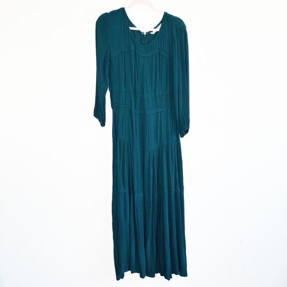 eShakti Wayward Fancies Rayon Crinkle Corset Style Teal Long Sleeve Midi Dress L - Picture 14 of 14